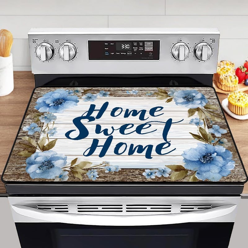 WRTCPOC Vintage Wood Grain Stove Top Covers for Electric Stove - Home Sweet Home - Electric Stove Top Cover Protector,Retro Floral Stove Mat Protector,Heat Resistant Cooktop Stovetop Cover - Image 1